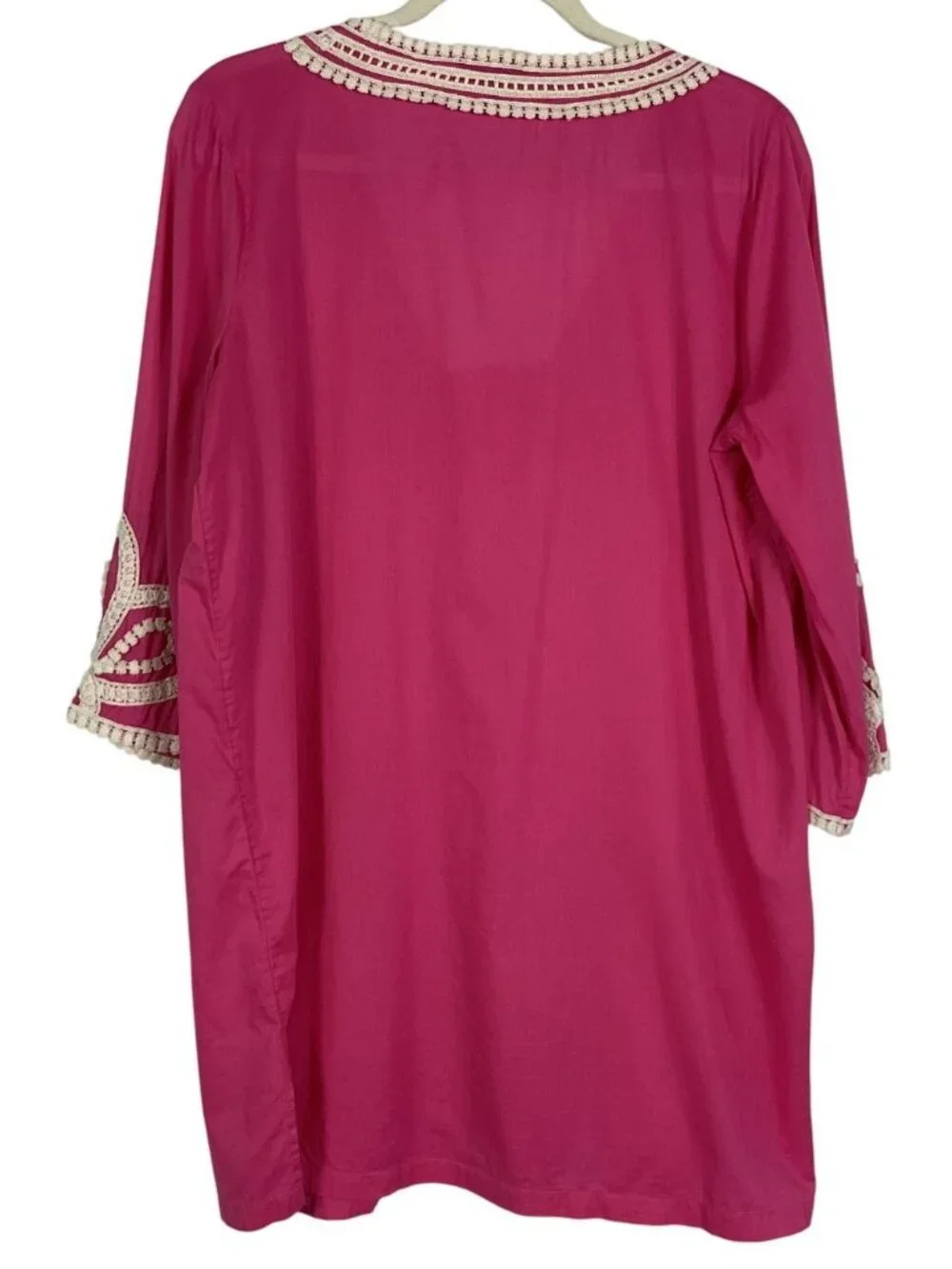 J.Crew Hot Pink Cotton Tunic Top Crochet Lace Beach Cover Up Medium Boho